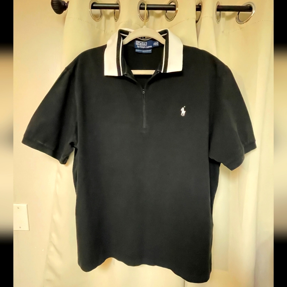 VTG Polo Ralph Lauren Polo Shirt Men XL Black Moisture Management Flip Collar
